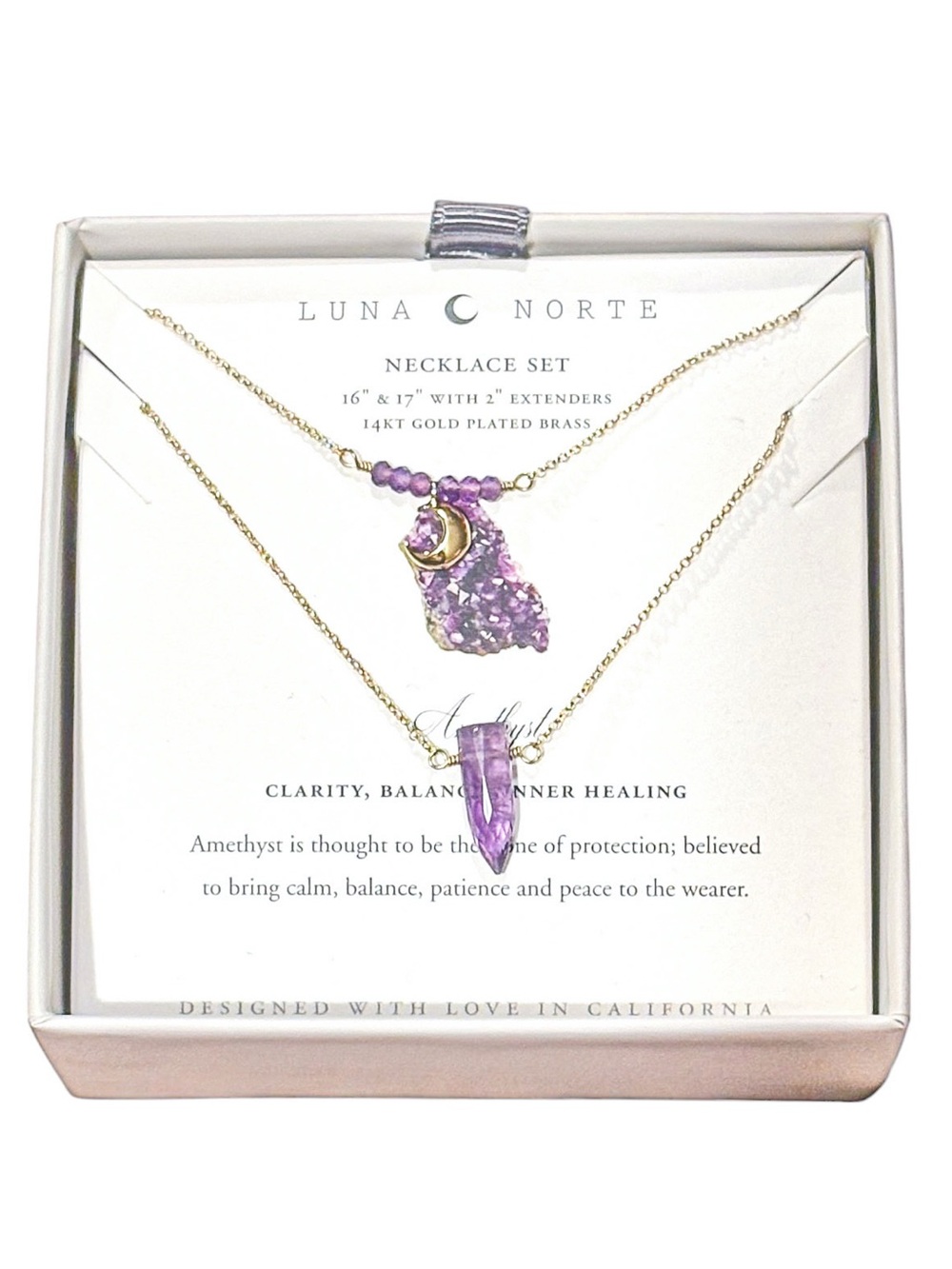 Luna Norte 14KT GP Brass Amethyst Necklace Set